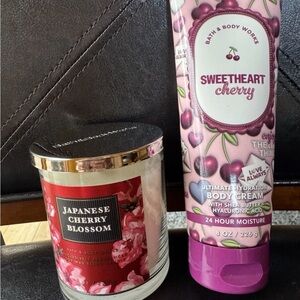 Bath & Body Works Sweetheart Cherry Body Cream & Japanese Cherry Blossom Candle